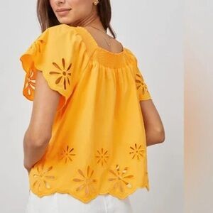 Rails Sonora Top Marigold Eyelet Blouse Women's Size Medium Spring Casual